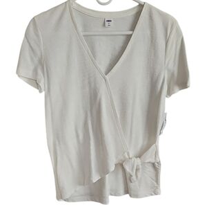 NWT Old Navy White V-Neck Side Tie  Knit Blouse XS